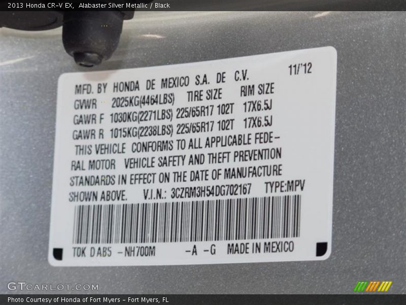 Alabaster Silver Metallic / Black 2013 Honda CR-V EX