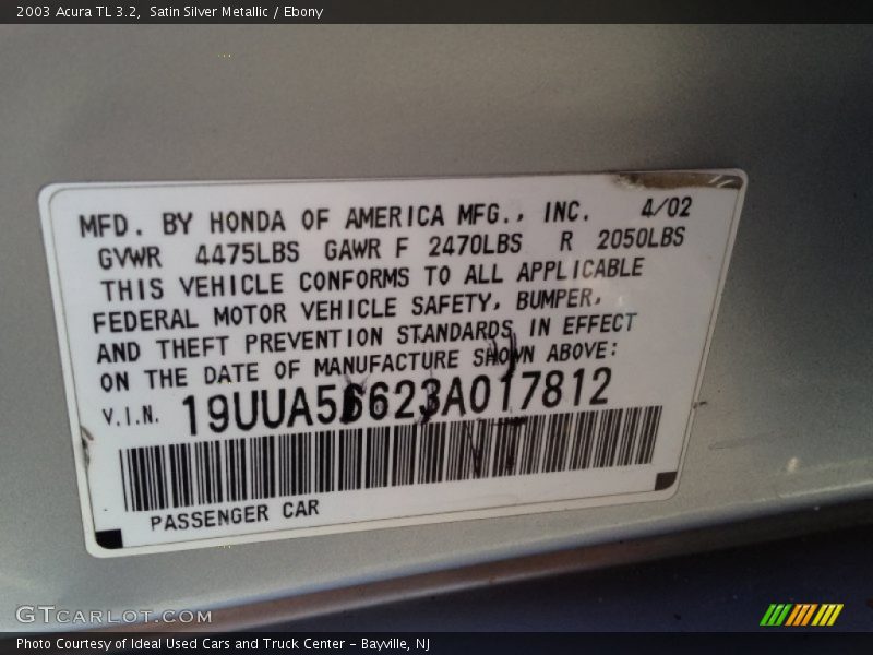 Satin Silver Metallic / Ebony 2003 Acura TL 3.2