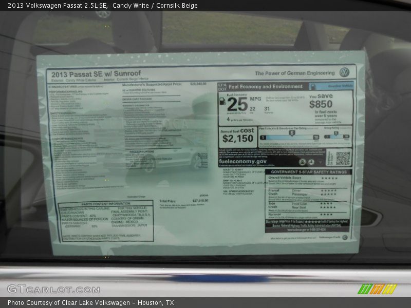 Candy White / Cornsilk Beige 2013 Volkswagen Passat 2.5L SE