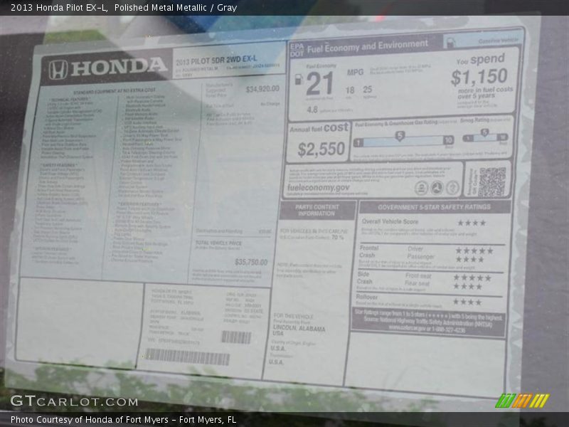 Polished Metal Metallic / Gray 2013 Honda Pilot EX-L