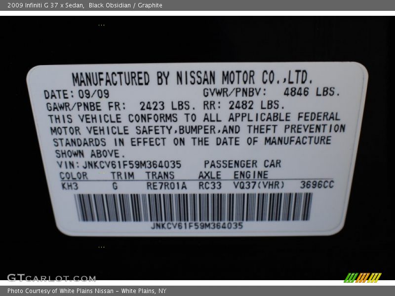 Black Obsidian / Graphite 2009 Infiniti G 37 x Sedan