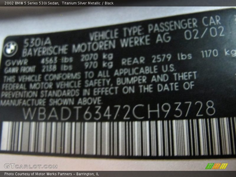 Titanium Silver Metallic / Black 2002 BMW 5 Series 530i Sedan
