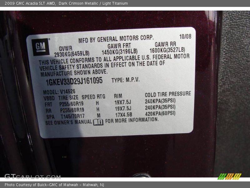 Dark Crimson Metallic / Light Titanium 2009 GMC Acadia SLT AWD