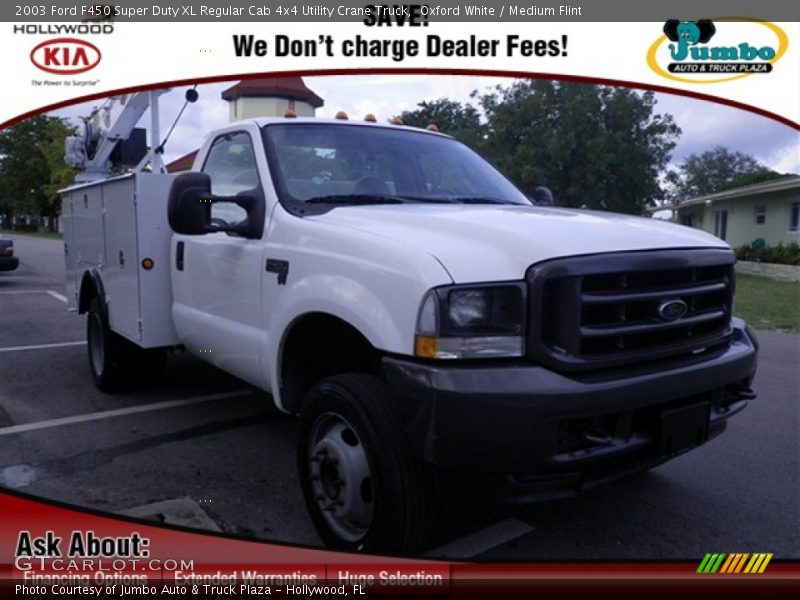 Oxford White / Medium Flint 2003 Ford F450 Super Duty XL Regular Cab 4x4 Utility Crane Truck