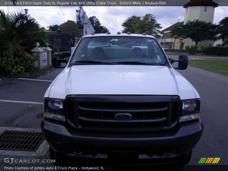 Oxford White / Medium Flint 2003 Ford F450 Super Duty XL Regular Cab 4x4 Utility Crane Truck
