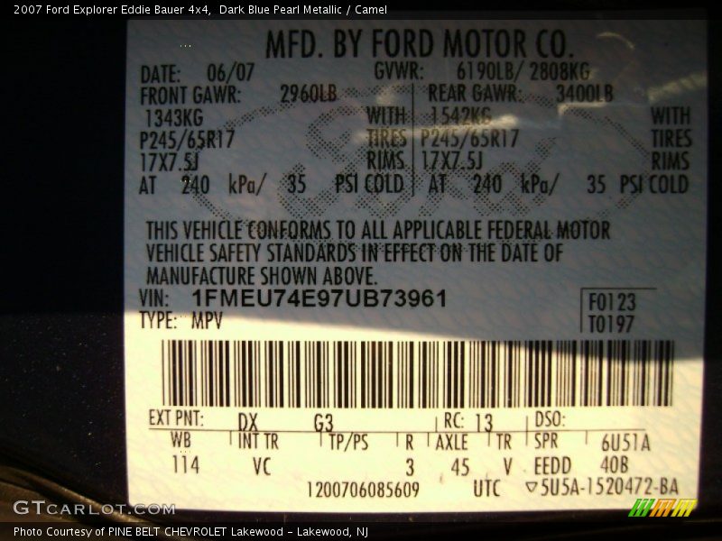 Dark Blue Pearl Metallic / Camel 2007 Ford Explorer Eddie Bauer 4x4