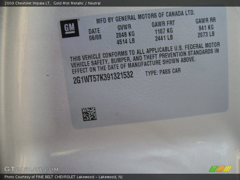 Gold Mist Metallic / Neutral 2009 Chevrolet Impala LT