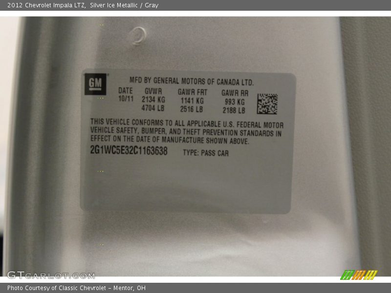 Silver Ice Metallic / Gray 2012 Chevrolet Impala LTZ