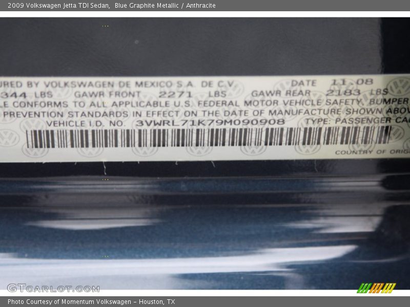 Blue Graphite Metallic / Anthracite 2009 Volkswagen Jetta TDI Sedan