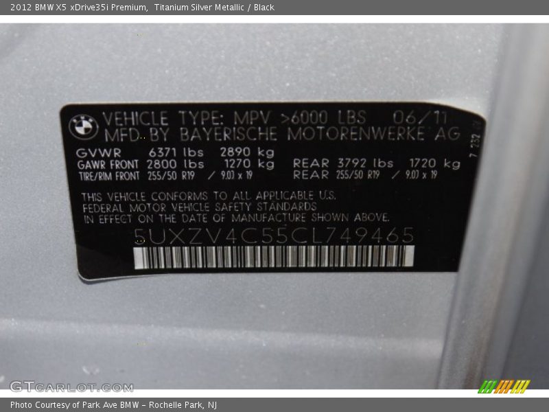 Titanium Silver Metallic / Black 2012 BMW X5 xDrive35i Premium