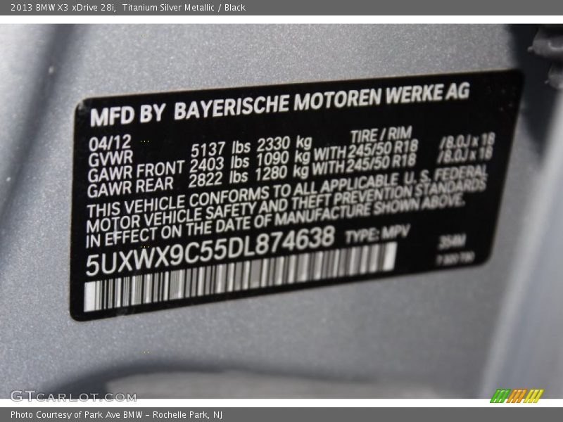 Titanium Silver Metallic / Black 2013 BMW X3 xDrive 28i