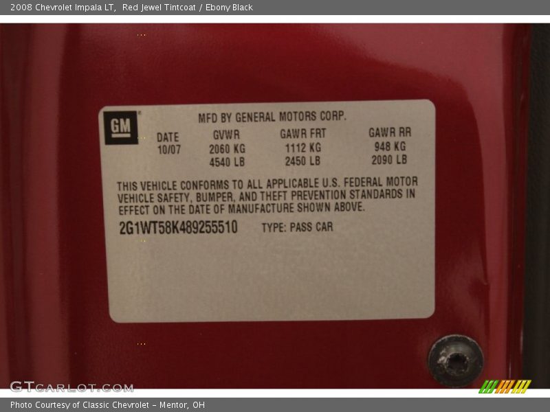 Red Jewel Tintcoat / Ebony Black 2008 Chevrolet Impala LT