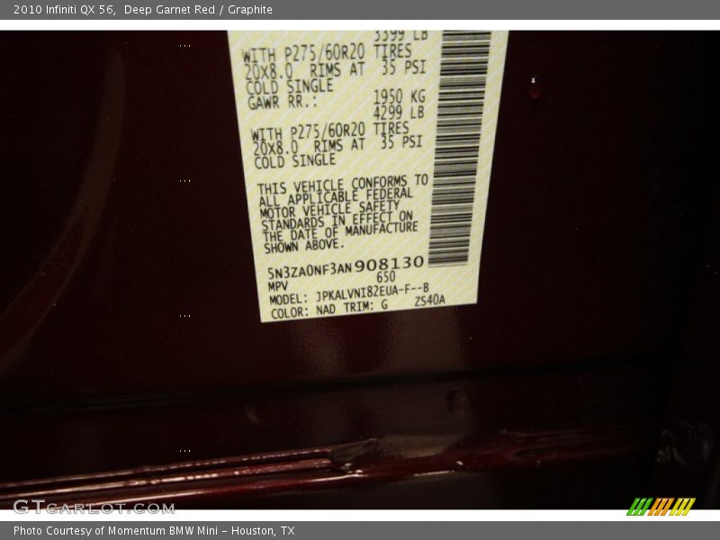 Deep Garnet Red / Graphite 2010 Infiniti QX 56