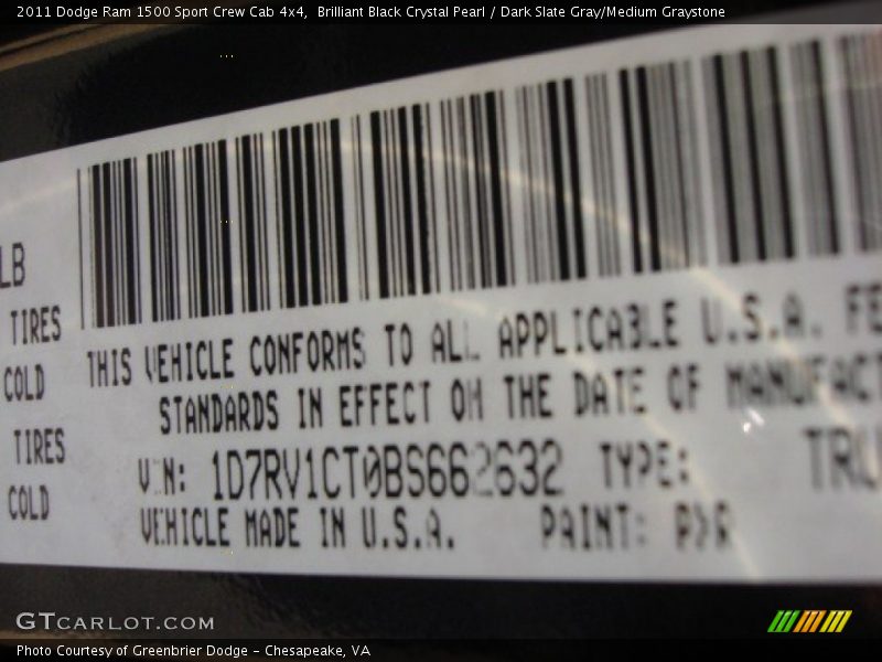Brilliant Black Crystal Pearl / Dark Slate Gray/Medium Graystone 2011 Dodge Ram 1500 Sport Crew Cab 4x4