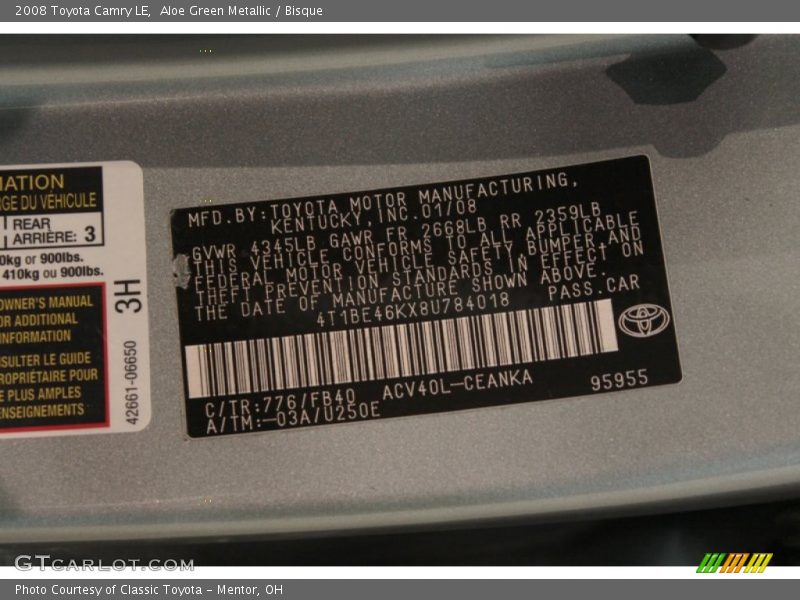 Aloe Green Metallic / Bisque 2008 Toyota Camry LE