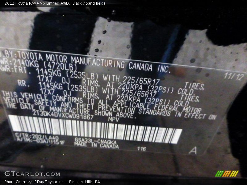 Black / Sand Beige 2012 Toyota RAV4 V6 Limited 4WD