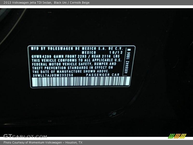 Black Uni / Cornsilk Beige 2013 Volkswagen Jetta TDI Sedan