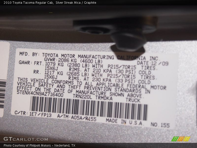 Silver Streak Mica / Graphite 2010 Toyota Tacoma Regular Cab