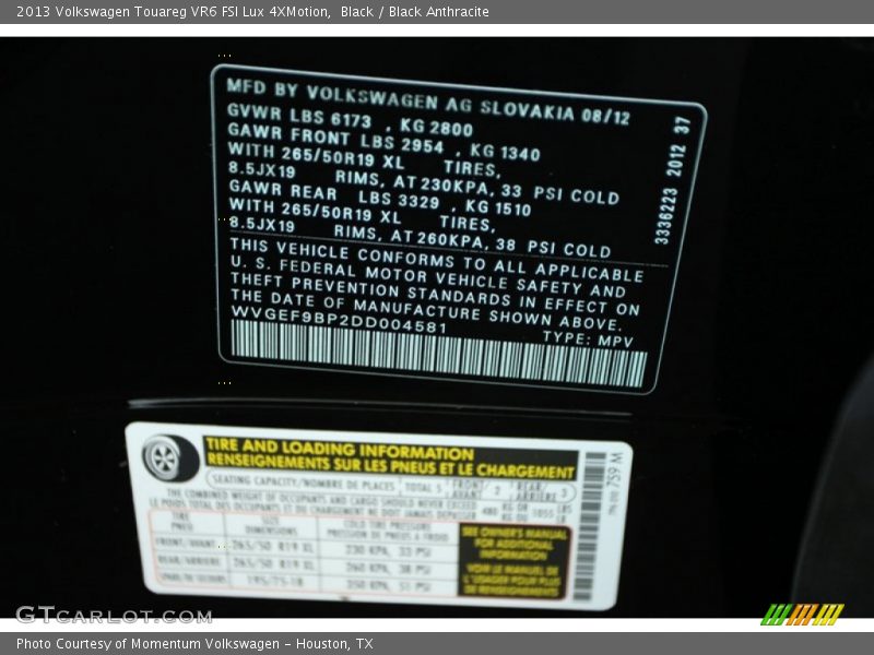 Black / Black Anthracite 2013 Volkswagen Touareg VR6 FSI Lux 4XMotion