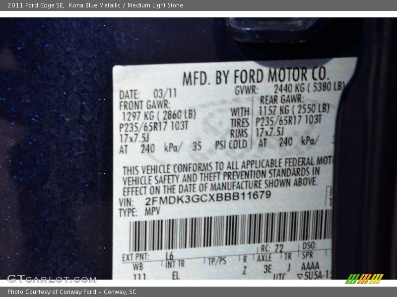 Kona Blue Metallic / Medium Light Stone 2011 Ford Edge SE