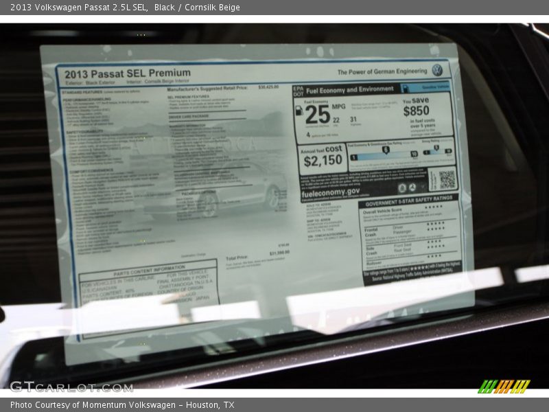 Black / Cornsilk Beige 2013 Volkswagen Passat 2.5L SEL