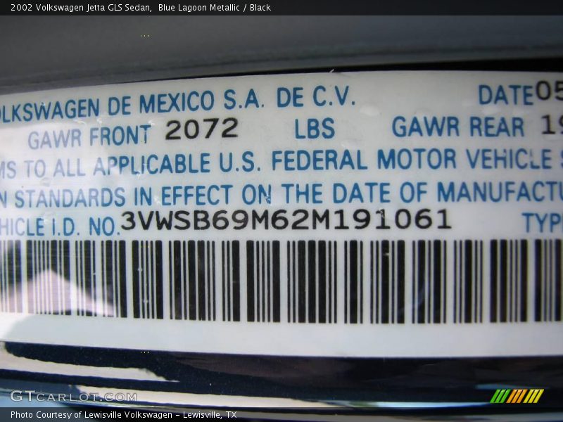 Blue Lagoon Metallic / Black 2002 Volkswagen Jetta GLS Sedan