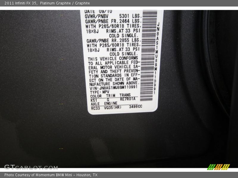 Platinum Graphite / Graphite 2011 Infiniti FX 35
