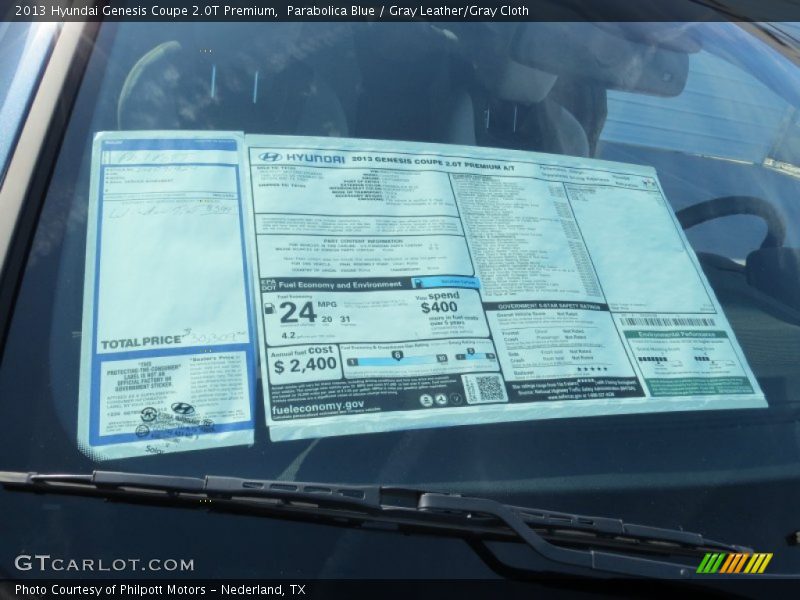 Parabolica Blue / Gray Leather/Gray Cloth 2013 Hyundai Genesis Coupe 2.0T Premium