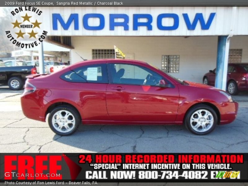 Sangria Red Metallic / Charcoal Black 2009 Ford Focus SE Coupe