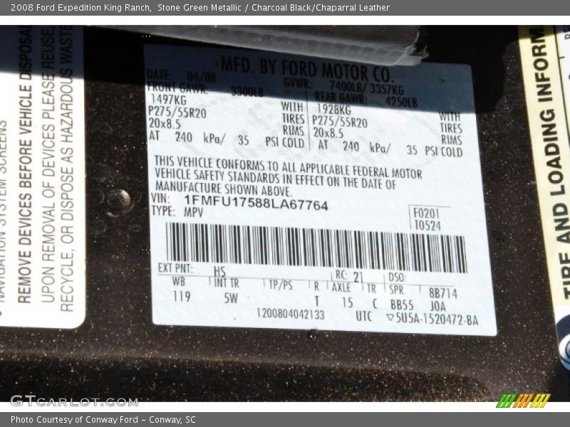 2008 Expedition King Ranch Stone Green Metallic Color Code HS