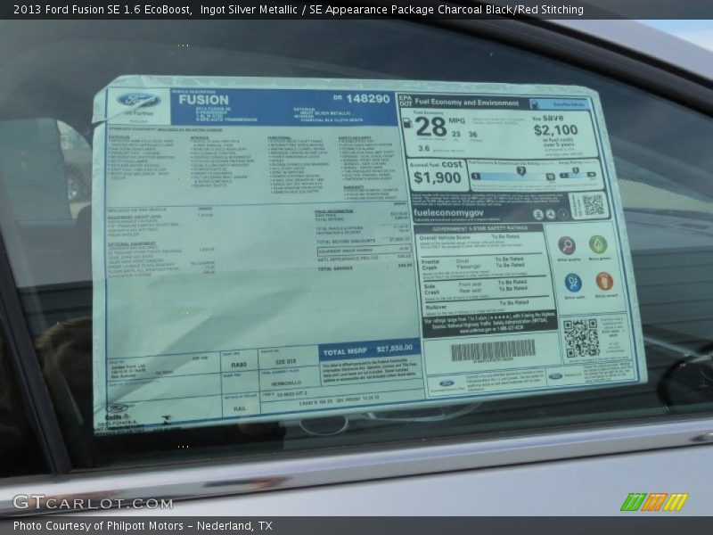  2013 Fusion SE 1.6 EcoBoost Window Sticker