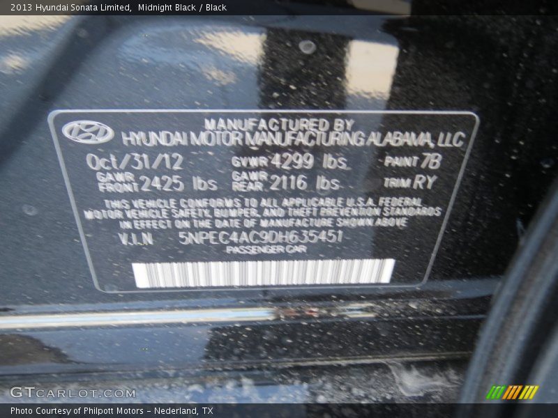 Midnight Black / Black 2013 Hyundai Sonata Limited