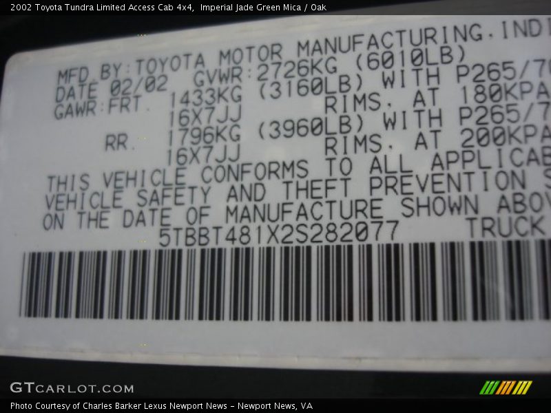 Imperial Jade Green Mica / Oak 2002 Toyota Tundra Limited Access Cab 4x4