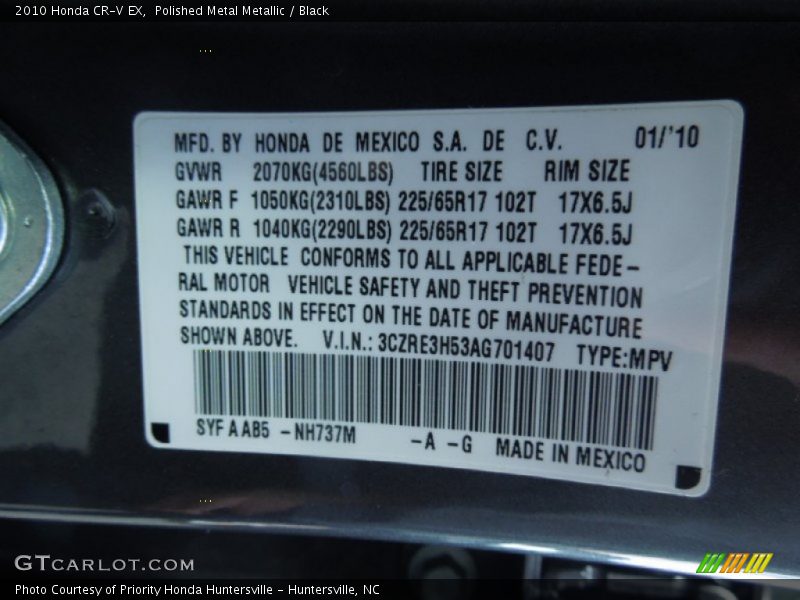 Polished Metal Metallic / Black 2010 Honda CR-V EX