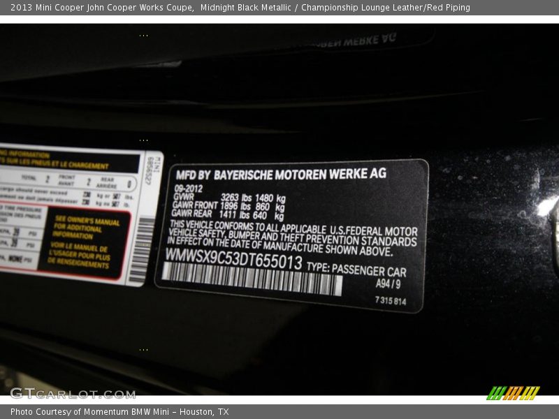2013 Cooper John Cooper Works Coupe Midnight Black Metallic Color Code A94