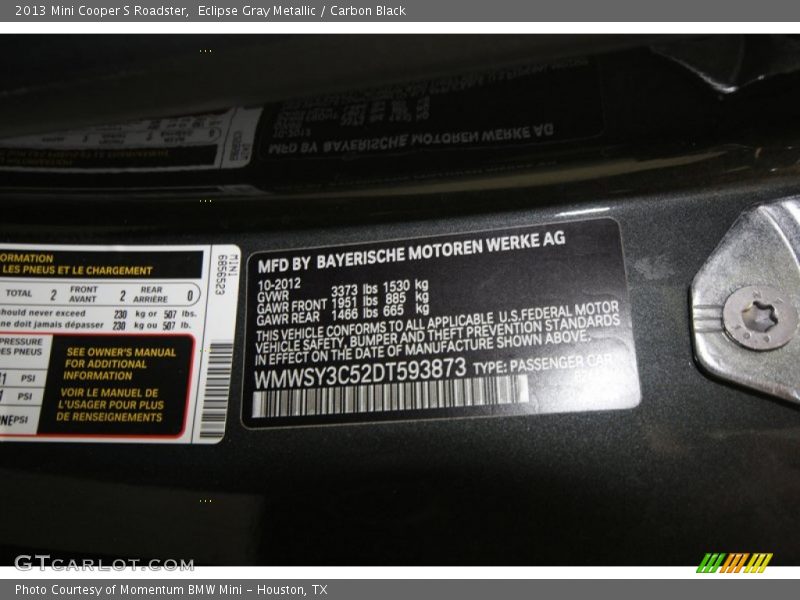 Eclipse Gray Metallic / Carbon Black 2013 Mini Cooper S Roadster