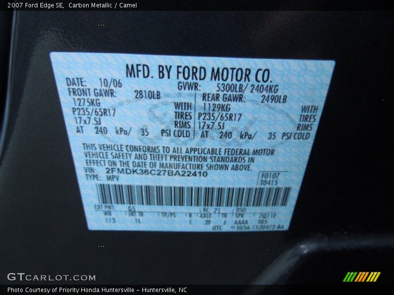 Carbon Metallic / Camel 2007 Ford Edge SE