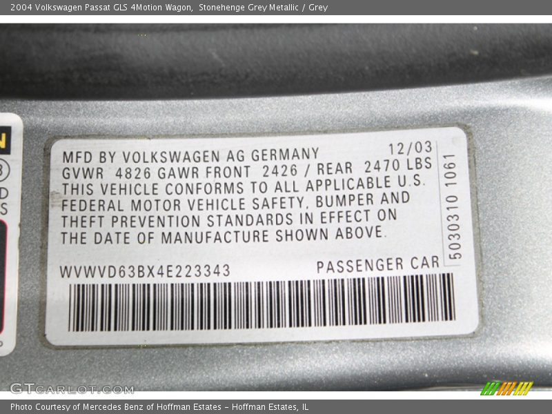 Stonehenge Grey Metallic / Grey 2004 Volkswagen Passat GLS 4Motion Wagon