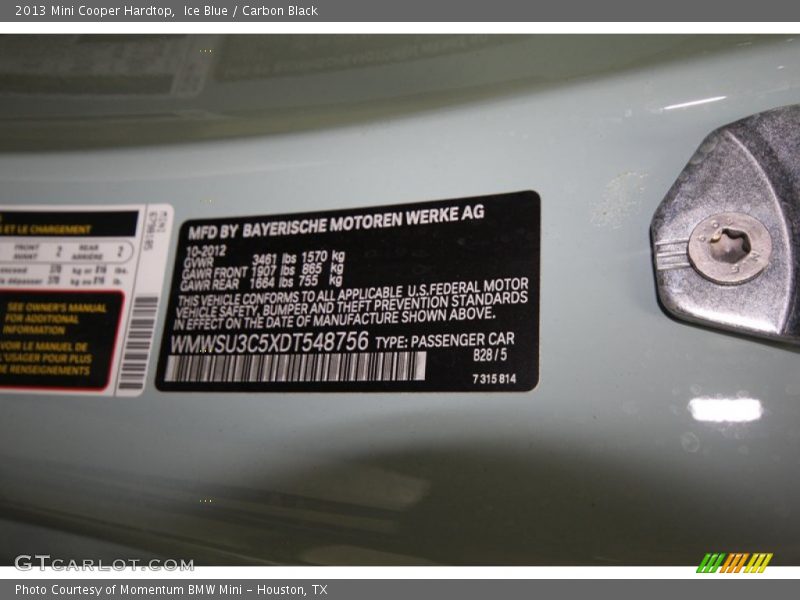 Ice Blue / Carbon Black 2013 Mini Cooper Hardtop