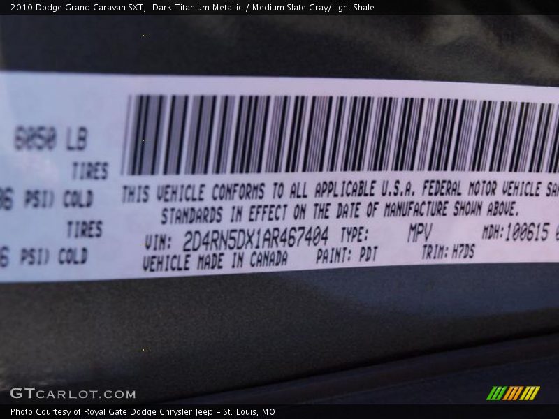2010 Grand Caravan SXT Dark Titanium Metallic Color Code PDT