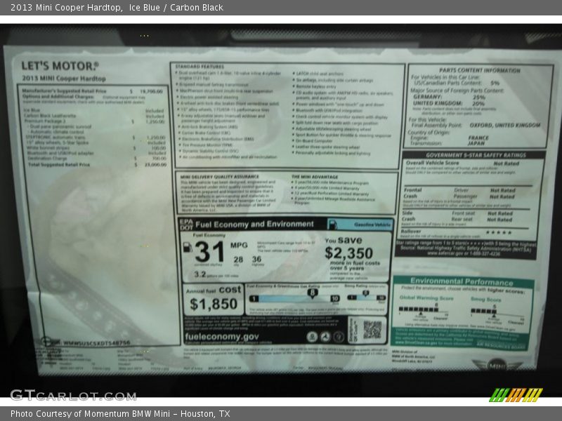 Ice Blue / Carbon Black 2013 Mini Cooper Hardtop