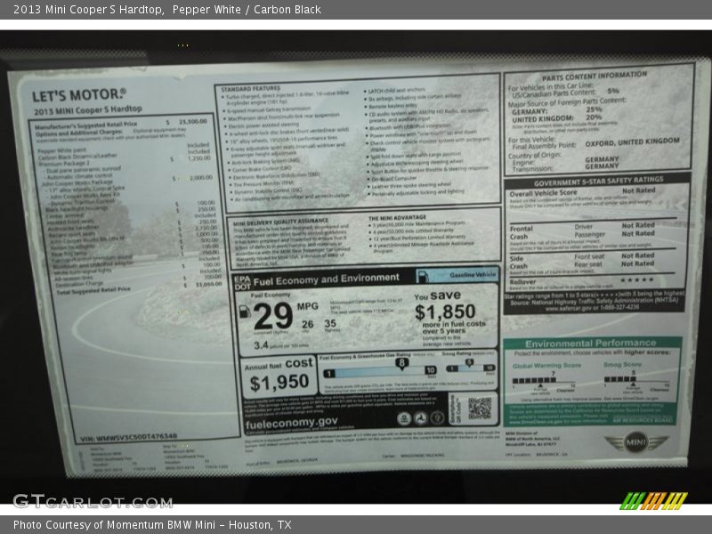 Pepper White / Carbon Black 2013 Mini Cooper S Hardtop