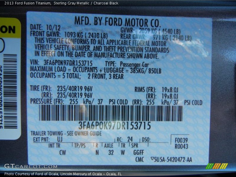 2013 Fusion Titanium Sterling Gray Metallic Color Code UJ