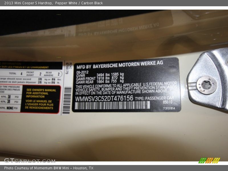 Pepper White / Carbon Black 2013 Mini Cooper S Hardtop