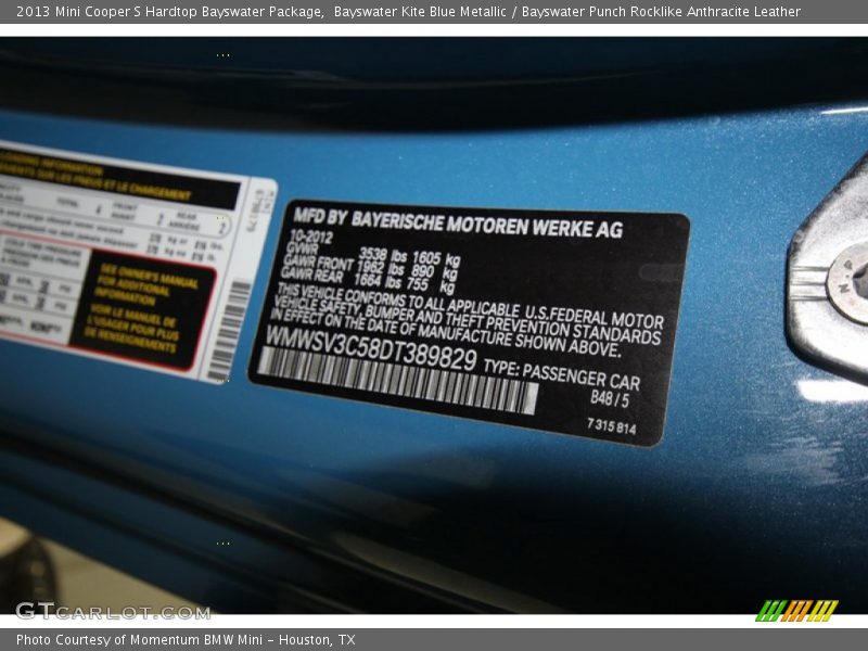 2013 Cooper S Hardtop Bayswater Package Bayswater Kite Blue Metallic Color Code B48