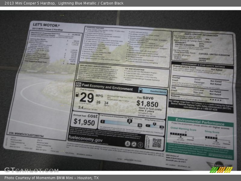 Lightning Blue Metallic / Carbon Black 2013 Mini Cooper S Hardtop