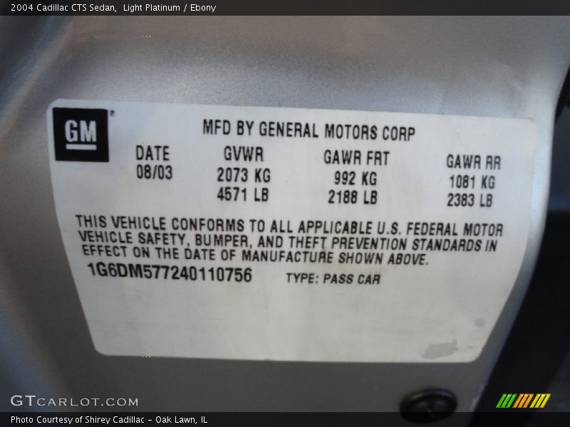 Light Platinum / Ebony 2004 Cadillac CTS Sedan