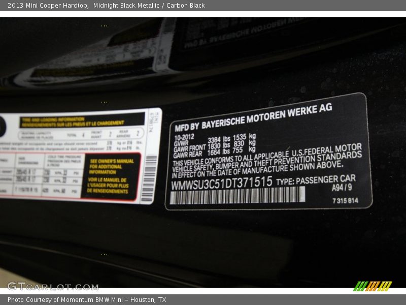 Midnight Black Metallic / Carbon Black 2013 Mini Cooper Hardtop