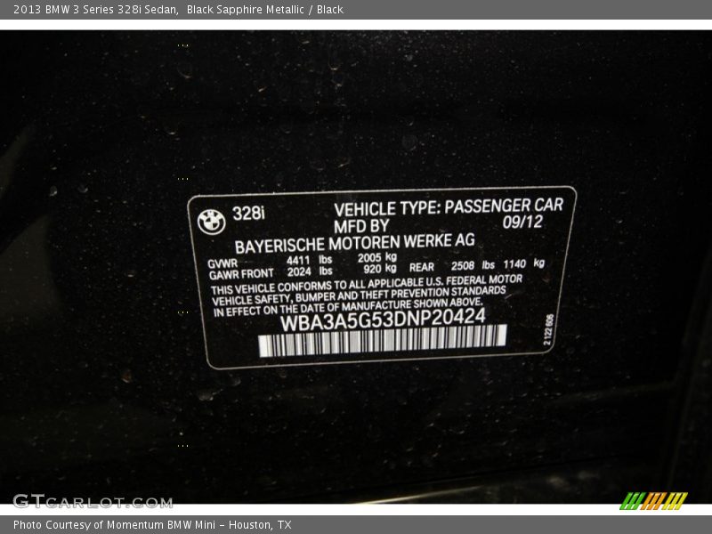 Black Sapphire Metallic / Black 2013 BMW 3 Series 328i Sedan
