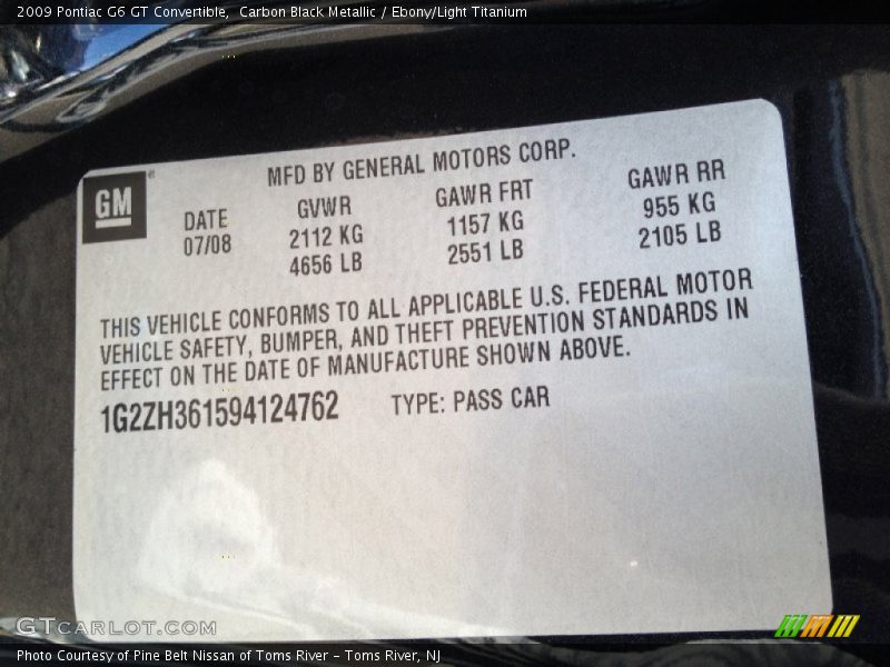 Carbon Black Metallic / Ebony/Light Titanium 2009 Pontiac G6 GT Convertible